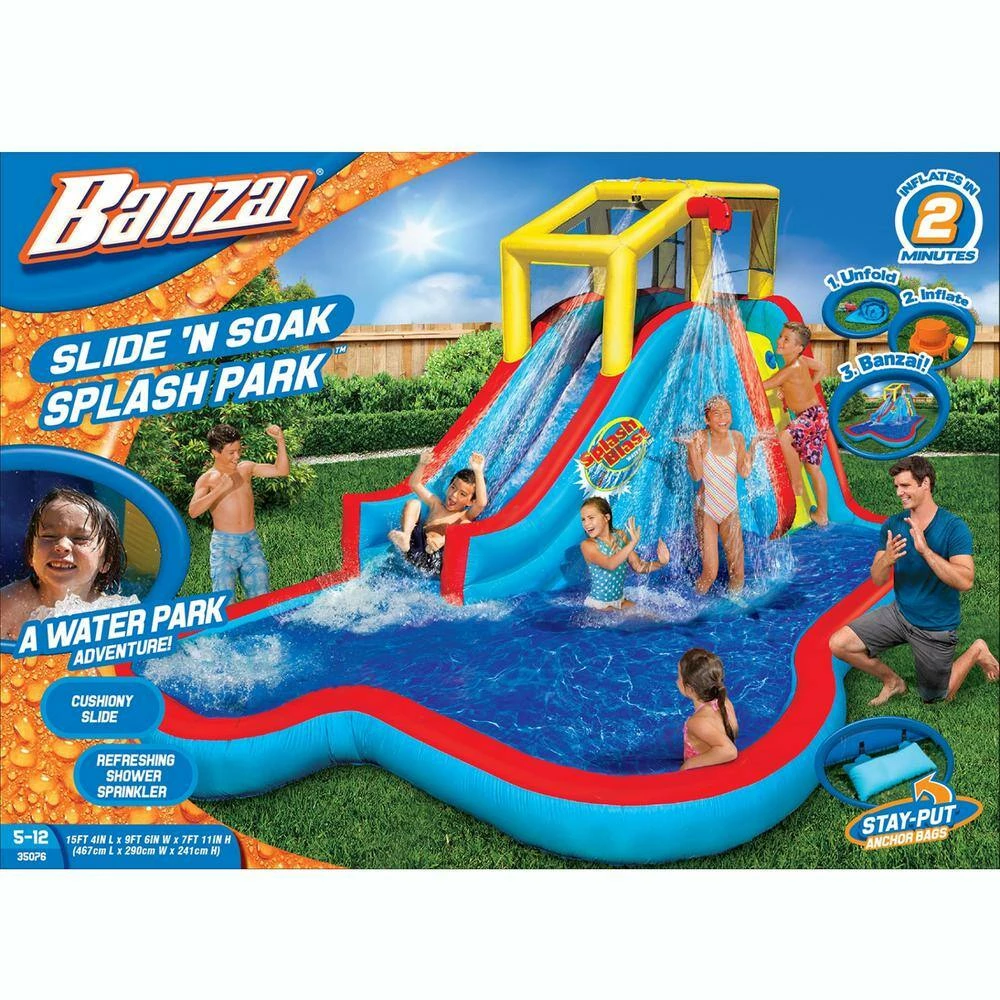 Slide and Soak Splash Park Inflatable Outdoor Kids Water Park Play Center by BANZAI 5 Slide and Soak Splash Park Inflatable Outdoor Kids Water Park Play Center by BANZAI - Image 3