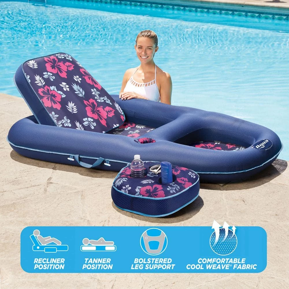 Campania Convertible 2-in-1 Pool Float Lounge/Caddy, Navy Hibiscus by Aqua LEISURE 6 Campania Convertible 2-in-1 Pool Float Lounge/Caddy, Navy Hibiscus by Aqua LEISURE - Image 4