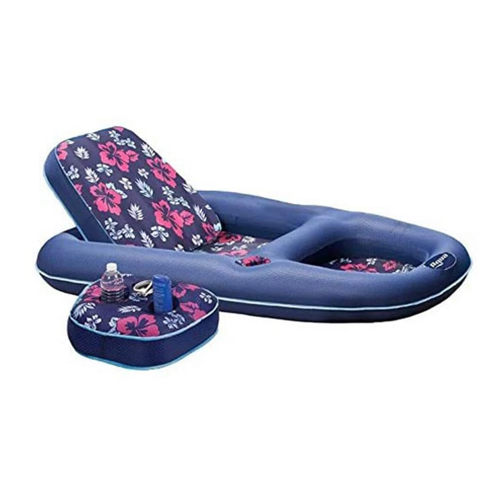 Campania Convertible 2-in-1 Pool Float Lounge/Caddy, Navy Hibiscus by Aqua LEISURE 3 Campania Convertible 2-in-1 Pool Float Lounge/Caddy, Navy Hibiscus by Aqua LEISURE