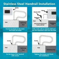 Stainless Steel Swimming Pool Hand Rail with Base Plate by ANGELES HOME -Pool Supplies Sales Store pool replacement parts 8ck70 op574 c3 1000