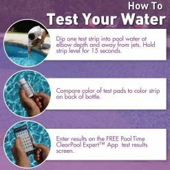 Clear Pool Expert 6-Way Test Strips by Pool Time -Pool Supplies Sales Store pool time pool test kits strips 81150ptm 1f 1000