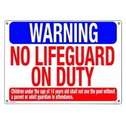Warning: No Lifeguard on Duty Swimming Pool and Spa Sign by Poolmaster