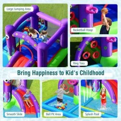 Inflatable Water Slide Castle Kids Bounce House w/Octopus Style Blower Excluded by Gymax -Pool Supplies Sales Store purple blue green red gymax pool toys gym09263 1f 1000