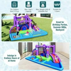 Inflatable Water Slide Castle Kids Bounce House w/Octopus Style Blower Excluded by Gymax -Pool Supplies Sales Store purple blue green red gymax pool toys gym09263 31 1000