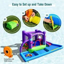 Inflatable Water Slide Castle Kids Bounce House w/Octopus Style Blower Excluded by Gymax -Pool Supplies Sales Store purple blue green red gymax pool toys gym09263 44 1000