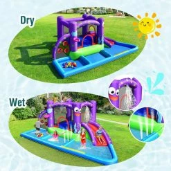 Inflatable Water Slide Castle Kids Bounce House w/Octopus Style Blower Excluded by Gymax -Pool Supplies Sales Store purple blue green red gymax pool toys gym09263 4f 1000