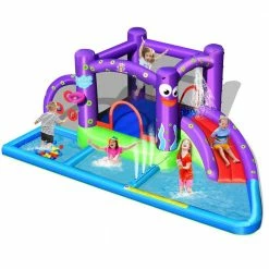 Inflatable Water Slide Castle Kids Bounce House w/Octopus Style Blower Excluded by Gymax