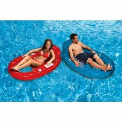 Deluxe Red and Blue Inflatable Oval Floating Swimming Pool Lounge (2-Pack) by Poolmaster