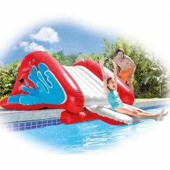 Red Kool Splash Vinyl Pool Water Slide with Sprayer and Swimline Pool Basketball Hoop by Intex