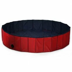 Red Foldable Leakproof Dog Pet Pool Bathing Tub Kiddie Pool for Dogs Cats and Kids by ANGELES HOME