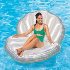 75 in. x 57 in. Large Holographic Seashell Inflatable Swimming Pool Float by Summer Waves -Pool Supplies Sales Store silver summer waves pool floats k71261000 31 1000