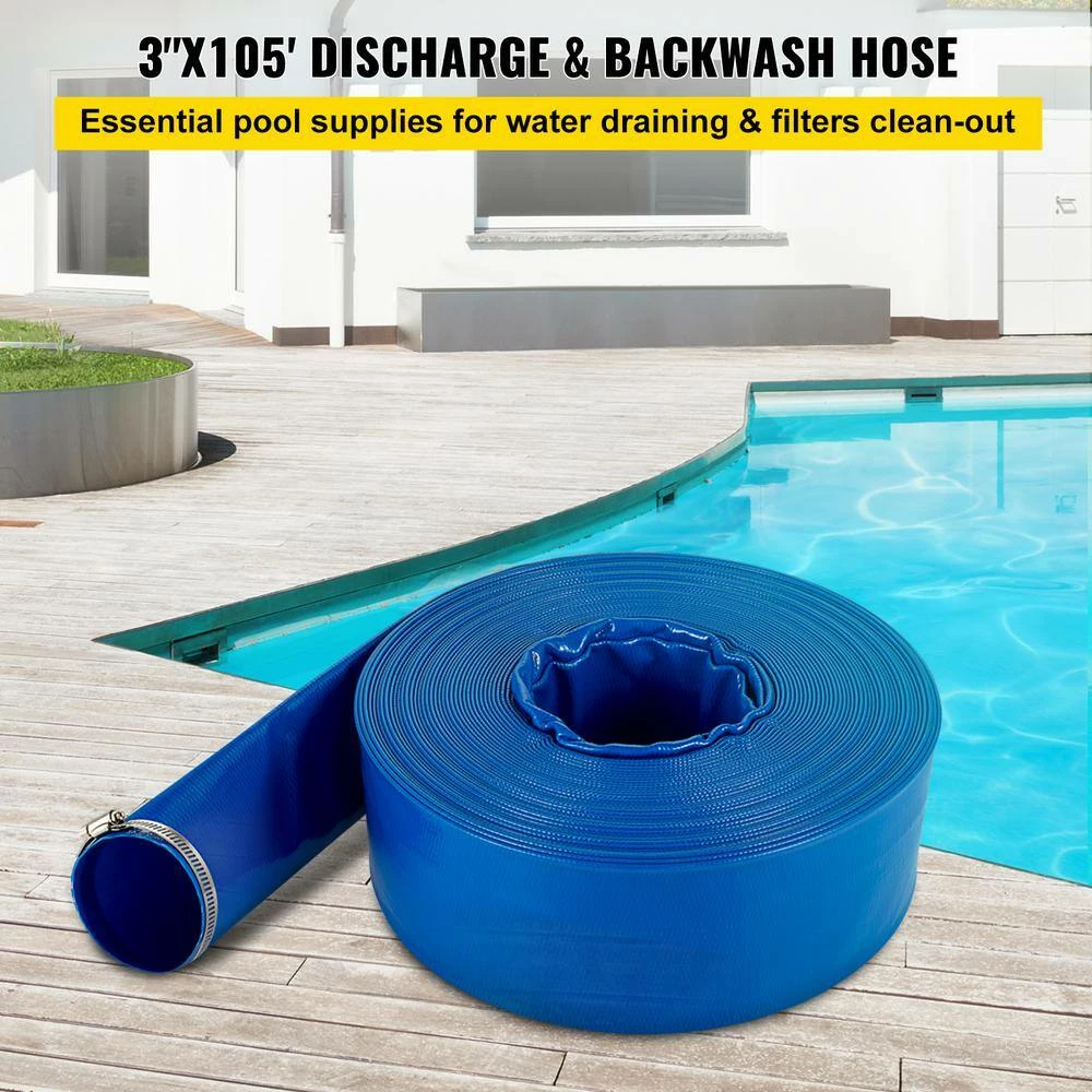 Discharge Hose 3 in. Dia x 105 ft. PVC Fabric Lay Flat Hose with Clamps Heavy-Duty Backwash Drain Hose Burst-Proof, Blue by VEVOR 4 Discharge Hose 3 in. Dia x 105 ft. PVC Fabric Lay Flat Hose with Clamps Heavy-Duty Backwash Drain Hose Burst-Proof, Blue by VEVOR - Image 2