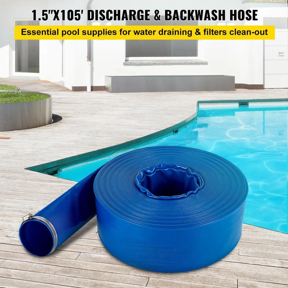 Discharge Hose 1-1/2 in. Dia x 105 ft. PVC Fabric Lay Flat Hose with Clamps Heavy Duty Backwash Drain Hose Burst-Proof by VEVOR 4 Discharge Hose 1-1/2 in. Dia x 105 ft. PVC Fabric Lay Flat Hose with Clamps Heavy Duty Backwash Drain Hose Burst-Proof by VEVOR - Image 2