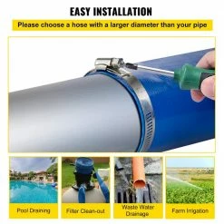 Discharge Hose 2 in.Dia x 105 ft. PVC Fabric Lay Flat Hose with Clamps Heavy-Duty Backwash Drain Hose Weather-Proof,Blue by VEVOR -Pool Supplies Sales Store vevor pool hoses ycfcxrgj2x100nwqev0 fa 1000