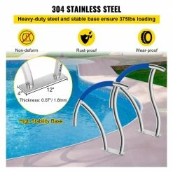 Pool Handrail 2 Pack 30 in. x 30 in. Swimming Pool Stair Rail Stainless Steel Stair Pool Hand Rail for Above Ground Pool by VEVOR -Pool Supplies Sales Store vevor pool ladders bxgy30x302pcsxi6uv0 1f 1000