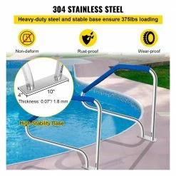 Pool Handrail 49.4 in. x 34 in. Swimming Pool Stair Rail 304 Stainless Steel Stair Pool Hand Rail for Above Ground Pool by VEVOR -Pool Supplies Sales Store vevor pool ladders wycycbx449x344mstv0 1f 1000