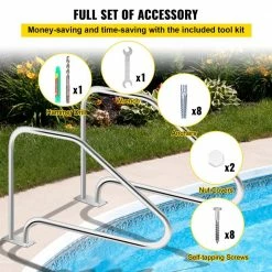 Pool Handrail 49.4 in. x 34 in. Swimming Pool Stair Rail 304 Stainless Steel Stair Pool Hand Rail for Above Ground Pool by VEVOR -Pool Supplies Sales Store vevor pool ladders wycycbx449x344mstv0 fa 1000