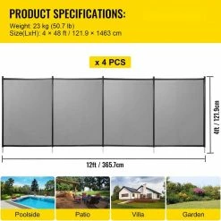 4 ft. x 48 ft. Black Swimming Pool Fence Mesh Barrier Removable DIY Pool Fencing with Section Kit for Inground Pools by VEVOR -Pool Supplies Sales Store vevor pool safety equipment kcxycwlb448ft1ksyv0 76 1000