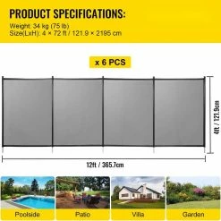 4 ft. x 72 ft. Pool Fence sturdy PVC Grid Fabric Removable DIY Swimming Pool Security Fence for In-Ground Pools in Black by VEVOR -Pool Supplies Sales Store vevor pool safety equipment kcxycwlb472ftgdssv0 76 1000