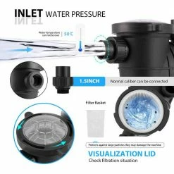 2.0 HP 6800 GPH Single Speed Powerful Above Ground Swimming Pool Pump with Strainer Basket by VIVOHOME -Pool Supplies Sales Store vivohome pool pumps x002ber95d 44 1000