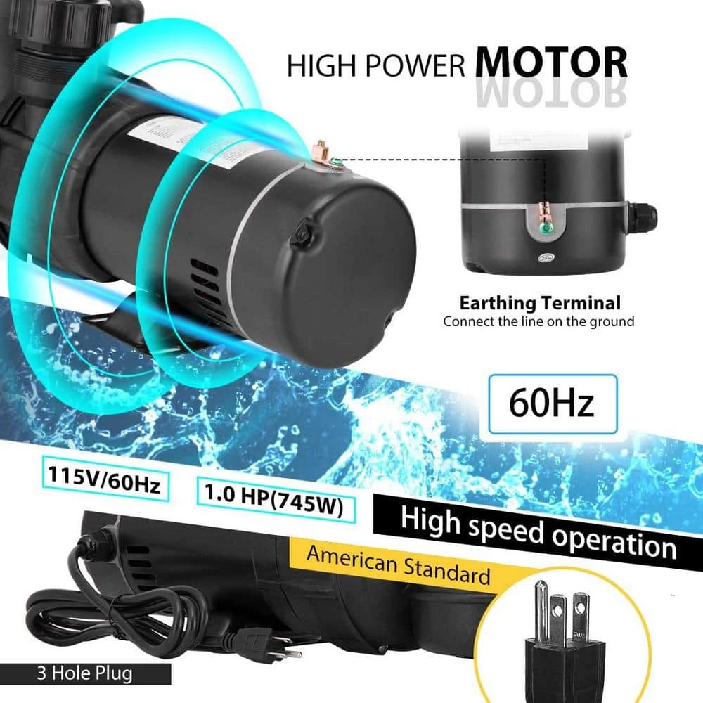 1.5 HP 8350 GPH 3450 RPM Powerful Above Ground Swimming Pool Pump with Strainer Basket by VIVOHOME 6 1.5 HP 8350 GPH 3450 RPM Powerful Above Ground Swimming Pool Pump with Strainer Basket by VIVOHOME - Image 4