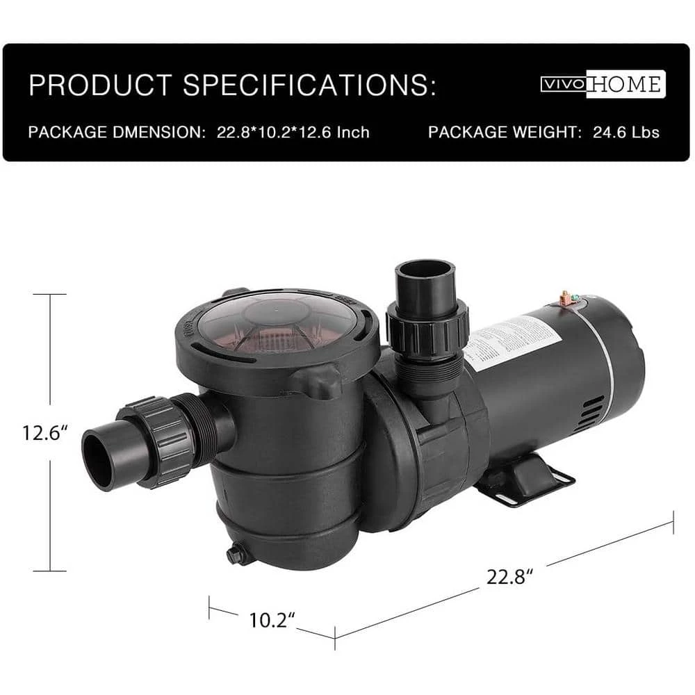 1.5 HP 8350 GPH 3450 RPM Powerful Above Ground Swimming Pool Pump with Strainer Basket by VIVOHOME 9 1.5 HP 8350 GPH 3450 RPM Powerful Above Ground Swimming Pool Pump with Strainer Basket by VIVOHOME - Image 7