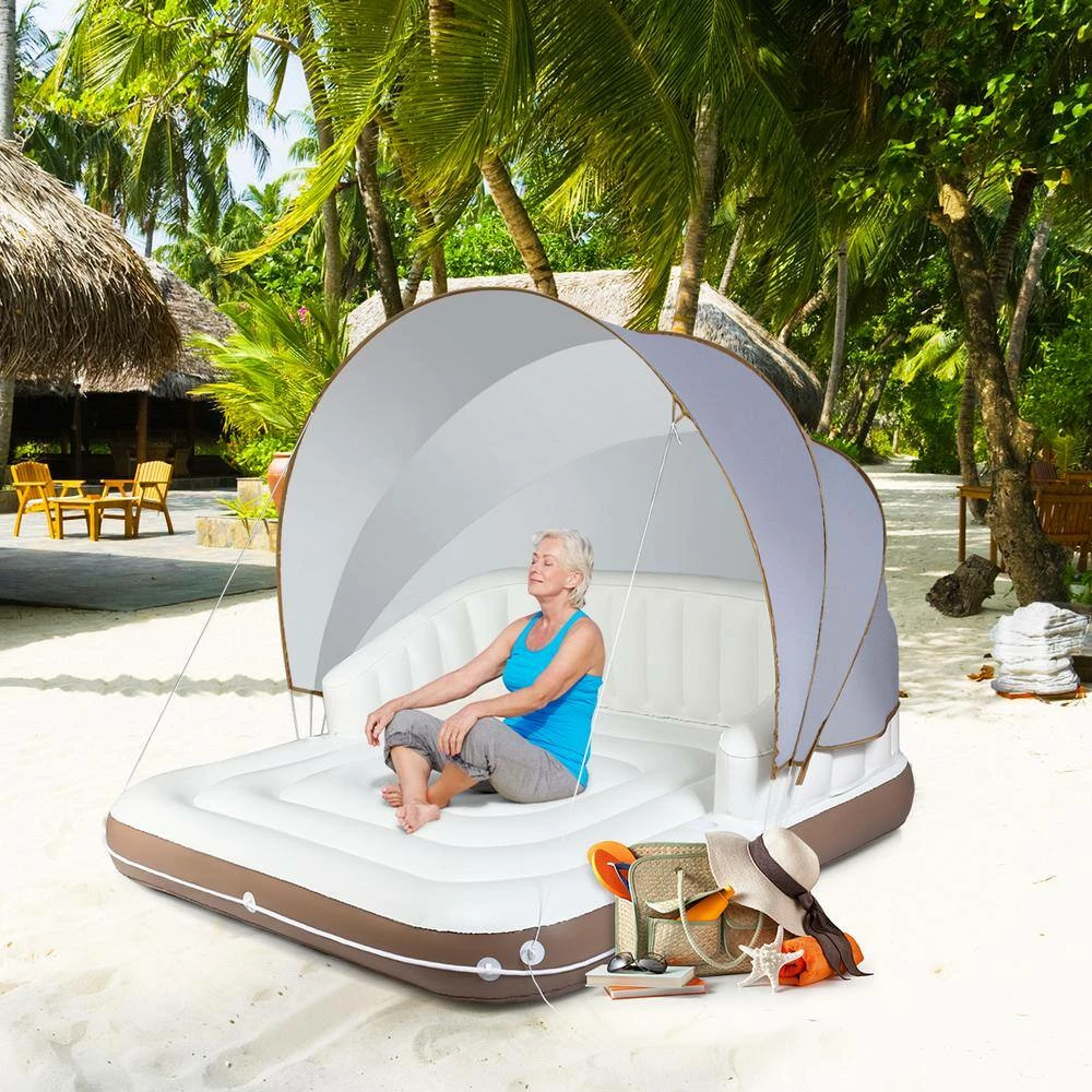 White PVC Inflatable Pool Float Lounge Swimming Raft Beach Seaside by Costway 8 White PVC Inflatable Pool Float Lounge Swimming Raft Beach Seaside by Costway - Image 6