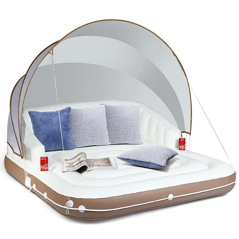 White PVC Inflatable Pool Float Lounge Swimming Raft Beach Seaside by Costway 6 White PVC Inflatable Pool Float Lounge Swimming Raft Beach Seaside by Costway - Image 4