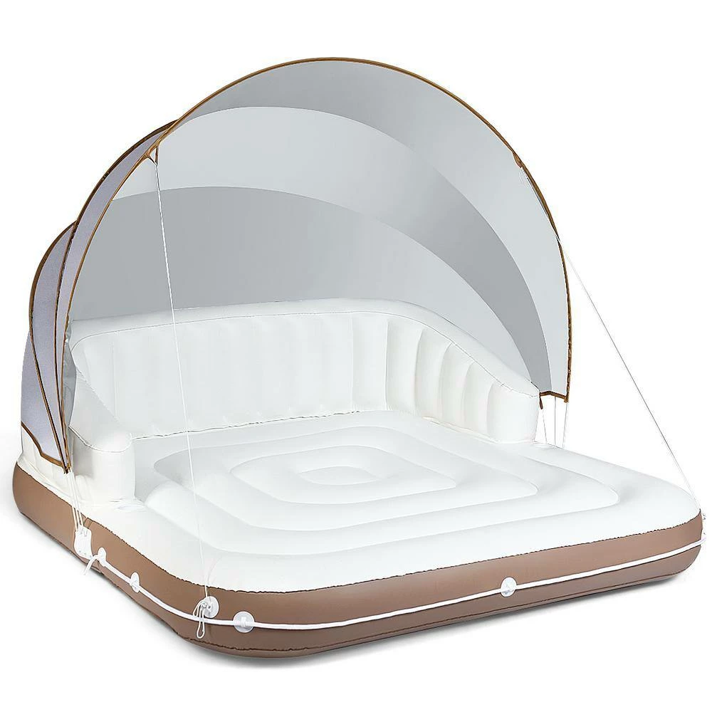 White PVC Inflatable Pool Float Lounge Swimming Raft Beach Seaside by Costway 4 White PVC Inflatable Pool Float Lounge Swimming Raft Beach Seaside by Costway - Image 2