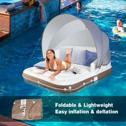 63 in. x 71 in. White PVC Floating Canopy Island Inflatable Pool Float Lounge Raft with Retractable Canopy by Gymax 17 63 in. x 71 in. White PVC Floating Canopy Island Inflatable Pool Float Lounge Raft with Retractable Canopy by Gymax -Pool Supplies Sales Store white gymax pool floats gym08557 1f 1000