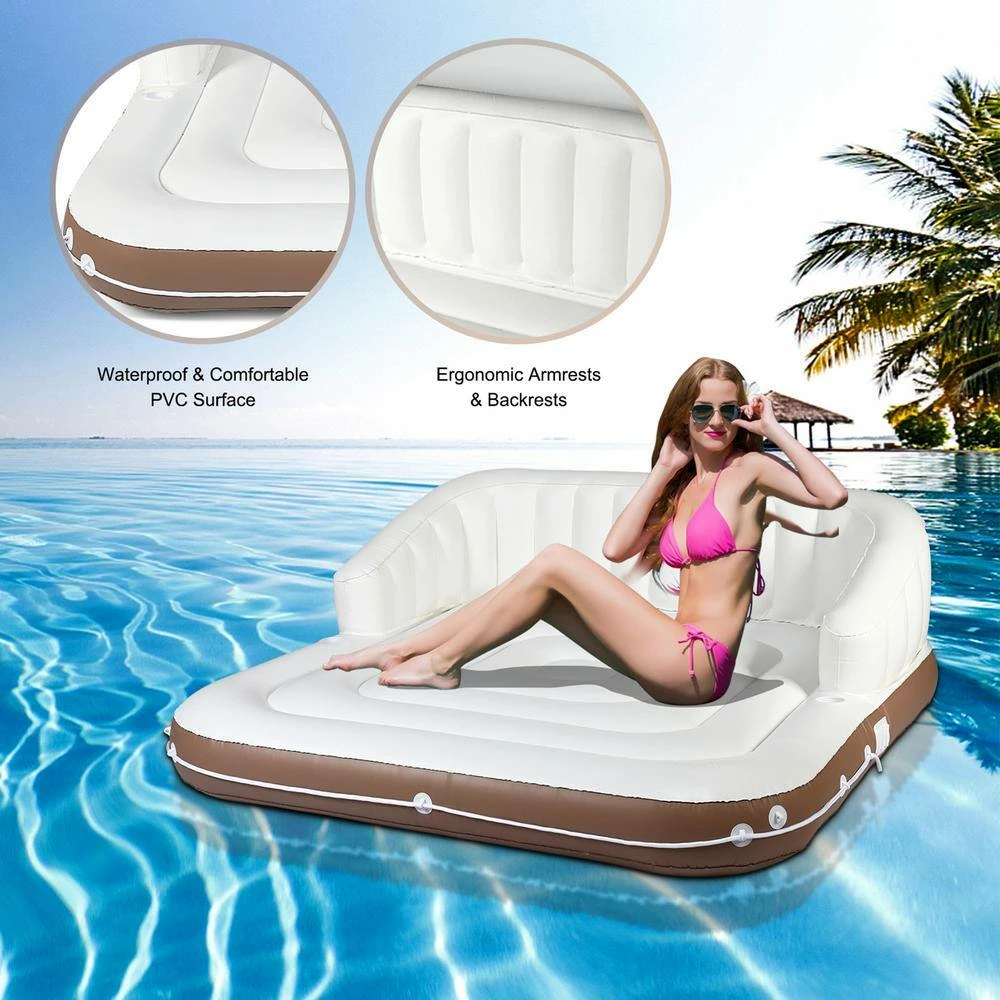 63 in. x 71 in. White PVC Floating Canopy Island Inflatable Pool Float Lounge Raft with Retractable Canopy by Gymax 9 63 in. x 71 in. White PVC Floating Canopy Island Inflatable Pool Float Lounge Raft with Retractable Canopy by Gymax - Image 7