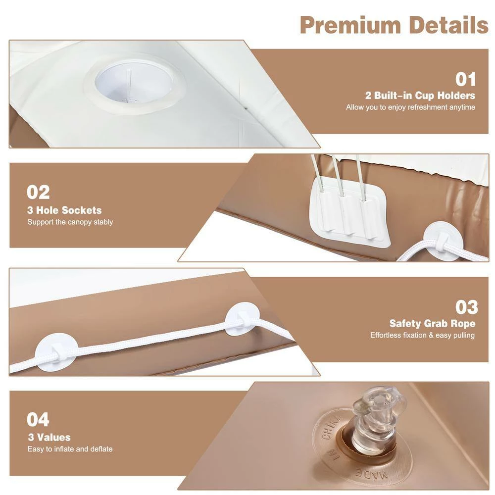 63 in. x 71 in. White PVC Floating Canopy Island Inflatable Pool Float Lounge Raft with Retractable Canopy by Gymax 11 63 in. x 71 in. White PVC Floating Canopy Island Inflatable Pool Float Lounge Raft with Retractable Canopy by Gymax - Image 9