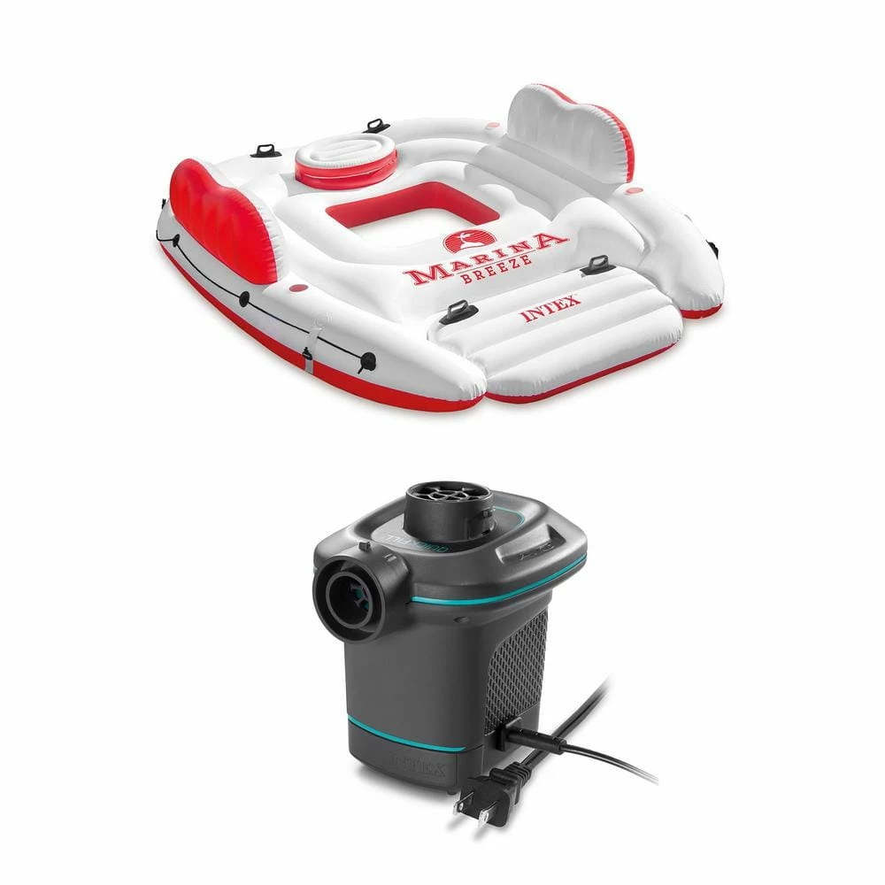 White Inflatable Island Float Raft with 120-Volt Quick Fill AC Electric Air Pump by Intex 3 White Inflatable Island Float Raft with 120-Volt Quick Fill AC Electric Air Pump by Intex