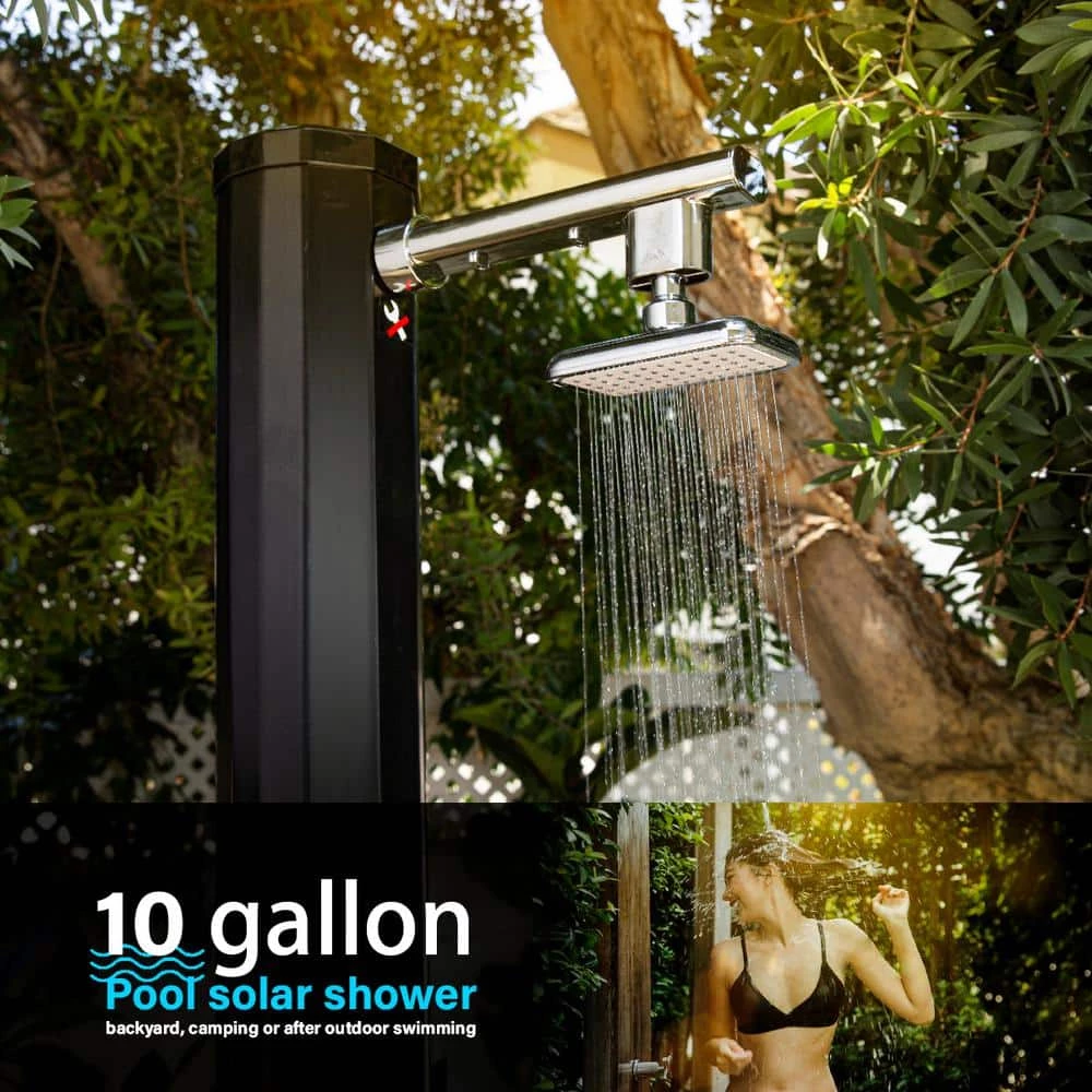 2-Section Solar Heated Poolside Beach Shower with 10 Gal. Water Tank Capacity by XtremepowerUS 4 2-Section Solar Heated Poolside Beach Shower with 10 Gal. Water Tank Capacity by XtremepowerUS - Image 2