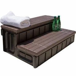 36 in. Brown Universal Resin Spa and Hot Tub Steps with Storage Compartments for Above Ground Pool by XtremepowerUS