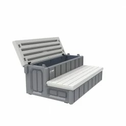36 in. Grey Universal Resin Spa and Hot Tub Steps with Storage Compartments for Above Ground Pool by XtremepowerUS