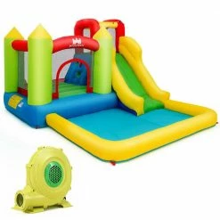 138 in. x 110.5 in. x 75 in. Cloth Yellow Outdoor Inflatable Bounce House Water Slide Climb Bouncer Pool by Gymax