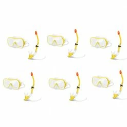Yellow Wave Rider Hypoallergenic Plastic Latex Free Mask and Easy Flow Snorkel Set (6-Pack) by Intex