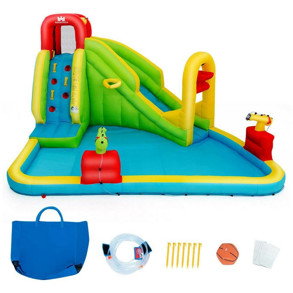 157.5 in. x 132 in. x 90.5 in. Cloth Yellow Outdoor Inflatable Splash Water Bounce House Jump Slide w/Blower by Gymax 7 157.5 in. x 132 in. x 90.5 in. Cloth Yellow Outdoor Inflatable Splash Water Bounce House Jump Slide w/Blower by Gymax - Image 5