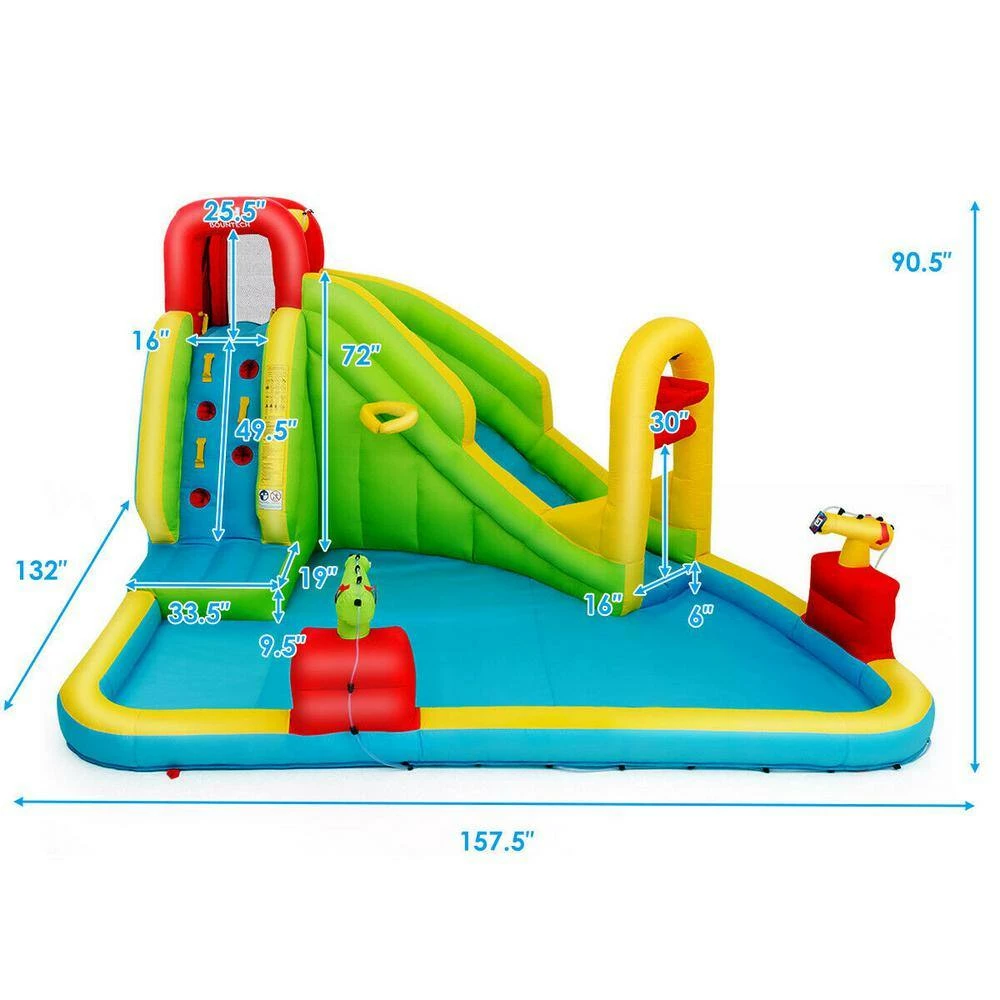 157.5 in. x 132 in. x 90.5 in. Cloth Yellow Outdoor Inflatable Splash Water Bounce House Jump Slide w/Blower by Gymax 8 157.5 in. x 132 in. x 90.5 in. Cloth Yellow Outdoor Inflatable Splash Water Bounce House Jump Slide w/Blower by Gymax - Image 6
